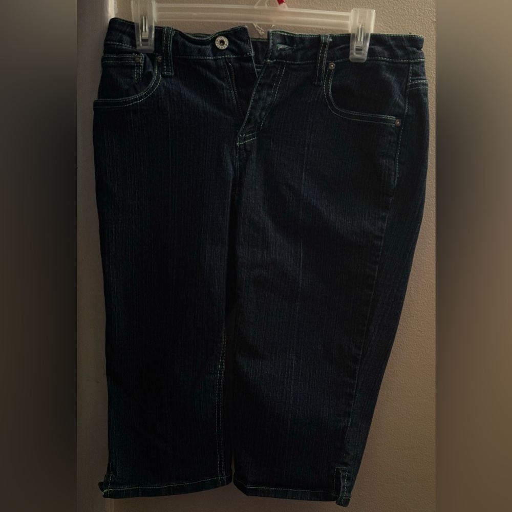 Blue Jean Capri’s with green hem